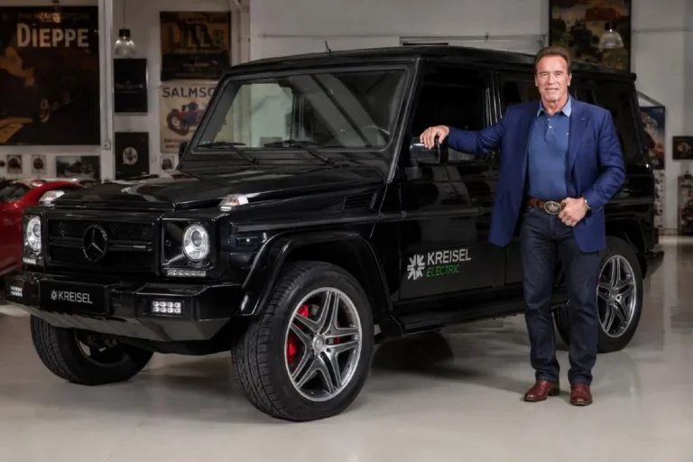 The Kreisel Electric-converted Mercedes G-Wagon commissioned by Arnold Schwarzenegger for approximately 1 million dollars featuring dual electric motors producing 482 horsepower and approximately 186 miles of range from an 80 kilowatt hour battery pack making it the only one of its kind built before Mercedes-Benz produced their own factory electric G-Class and showcased to car enthusiast Jay Leno in a YouTube video demonstrating that the electric G-Wagon concept was viable before any major manufacturer had committed to producing one