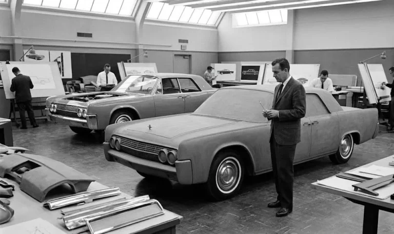 Elwood Engel Ford Motor Company designer responsible for the design direction of the fourth generation Lincoln Continental from 1961 to 1969 showing the designer whose philosophy of restraint reduced chrome and eliminated tailfins to create an American luxury car clean enough for the Museum of Modern Art to include in its permanent design collection alongside Eames chairs Braun radios and Olivetti typewriters in an institutional judgment that validated the Continental's design as genuinely significant industrial design rather than merely expensive styling