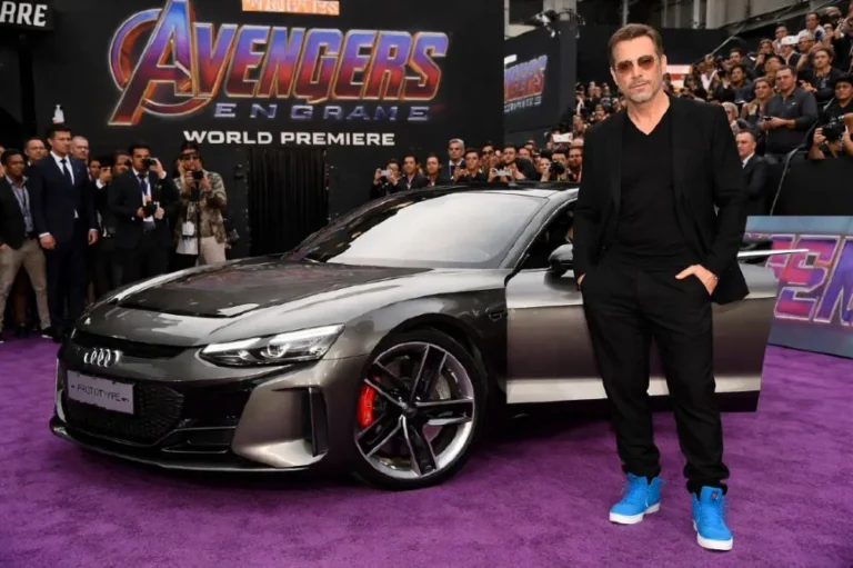 Audi e-tron GT prototype concept car driven by Robert Downey Jr. to the Avengers Endgame premiere in 2019 one of the rarest pre-production electric vehicles in existence valued at approximately 2.5 million dollars and now part of his personal car collection alongside the production version of the same model