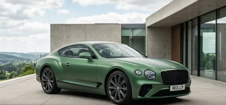 Bentley Continental GT in matte green finish owned by Robert Downey Jr. who received the car as part of his compensation package for Iron Man 3 named by RDJ as one of his two favorite cars in the collection alongside the Porsche 993 Turbo with a top speed of 198 mph and 0 to 60 in under five seconds
