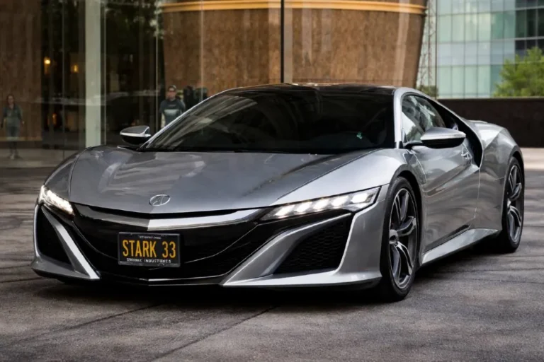 The one of a kind Acura NSX Concept custom built for The Avengers film featuring Stark 33 license plate owned by Robert Downey Jr. and valued at approximately 9 million dollars making it the most valuable car in his estimated 13.5 million dollar collection