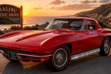 1964 Chevrolet Corvette Stingray showing the second year of the C2 generation with the single uninterrupted rear window replacing the 1963 split window design produced in 22229 total units including 8304 coupes and 13925 convertibles available with five engine options from the L75 327 cubic inch V8 producing 250 horsepower through the L84 327 cubic inch Rochester Ramjet fuel-injected V8 producing 375 horsepower with 2026 collector values ranging from 45000 to 150000 dollars depending on engine condition and documentation