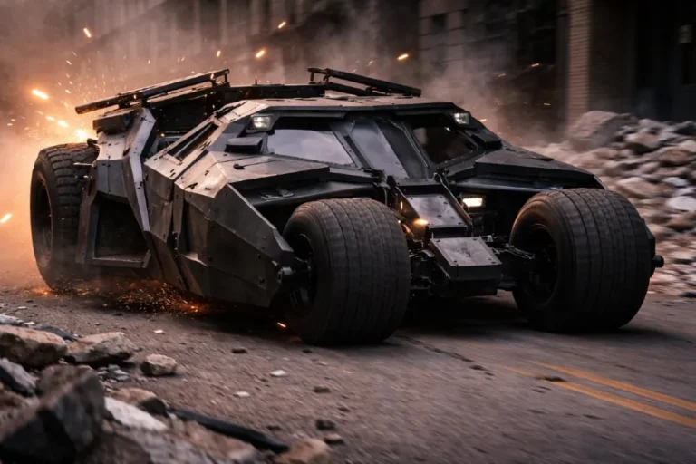 dark knight tumbler batmobile nolan nathan crowley 2 5 tons 500hp specs The Tumbler from Christopher Nolan's Dark Knight Trilogy designed by Nathan Crowley weighing 2.5 tons powered by a 500 horsepower Chevrolet 350 V8 engine on four 44 inch Super Swamper tires capable of 30 foot unassisted jumps with six examples built and two destroyed during production of Batman Begins The Dark Knight and The Dark Knight Rises