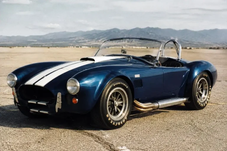 Original Shelby Cobra 289 roadster showing the classic design that began with CSX0001 in January 1962 when Carroll Shelby mated an AC Ace aluminum body from Thames Ditton England with a Ford 260 cubic inch V8 engine at his Venice California shop creating the car that won SCCA A-Production championships in 1963 and 1964 the FIA World Manufacturers Championship in 1965 and established American sports car performance credibility against Ferrari with approximately 655 genuine 289 Cobras produced now worth 1 million to 3 million dollars