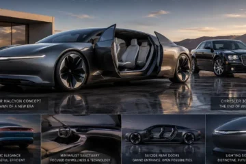 This is where Chrysler wants to go. The Halcyon concept is electric, dramatic, and nothing like the traditional 300's upright waterfall grille and formal three-box proportions. The suicide rear doors reference the original 1960s Lincoln Continental. The sustainable interior materials reference the electric luxury market's current direction. Whether the new 300 looks this dramatic or takes a more conservative interpretation of this language is the most important unconfirmed design question of the revival.