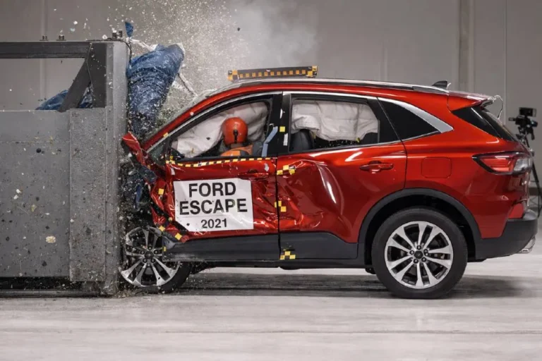 NHTSA crash test result for the 2021 Ford Escape showing the 5 star overall safety rating from federal crash testing including frontal side and rollover test performance confirming the compact SUV meets the highest federal safety standards for its vehicle class
