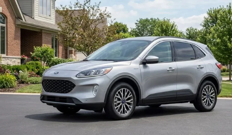 2021 Ford Escape SE Hybrid in Iconic Silver Metallic exterior showing the standard compact SUV design with LED headlights heated front seats and 41 MPG combined hybrid fuel economy that makes it the recommended best value trim level for used buyers 