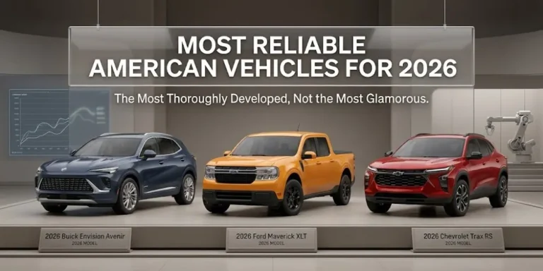 The most reliable American cars in 2026 are not always the most famous ones. Buick leads all domestic brands by both major studies. The Ford Maverick outperforms the F-150 on reliability despite selling for a fraction of its price. The Chevrolet Trax is more dependable than most of what sits above it in the Chevrolet lineup. Reliability in 2026 rewards the vehicles that have been left alone to develop rather than the ones that have been most aggressively redesigned.
