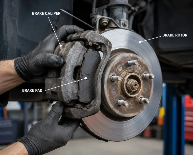 How Much Is Brake Pad Replacement - Car brake assembly showing the brake caliper rotor and brake pad representing the components covered in the complete brake pad replacement cost guide with front and rear axle replacement costing 150 to 400 dollars per axle for most passenger vehicles including parts and labor rising to 400 to 900 dollars per axle when rotors are included and 800 to 1800 dollars for all four wheels with pads and rotors combined