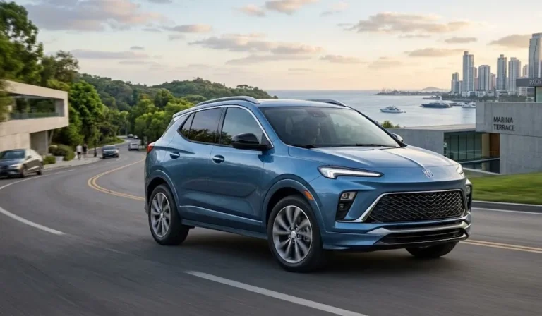 2026 Buick Encore GX in Moonstone Gray metallic exterior showing premium compact SUV design, recommended as the best premium first car for teen drivers under $35,000 in 2026 with available AWD and Buick Teen Driver system