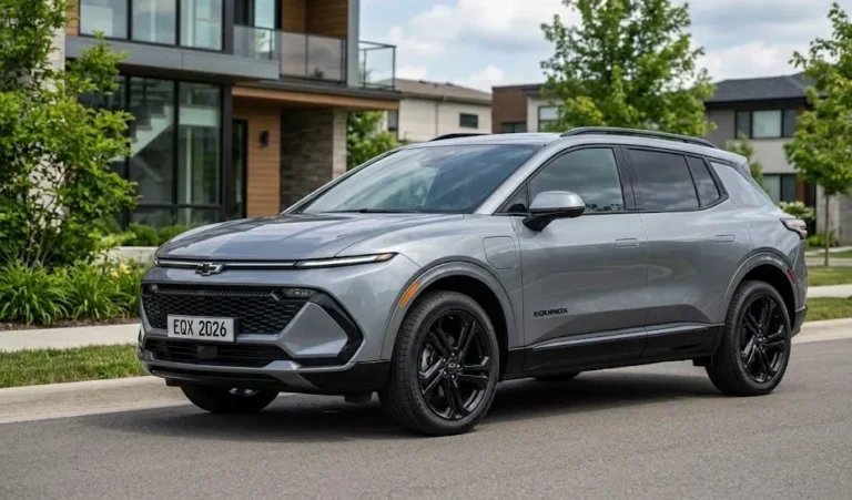 2026 Chevrolet Equinox in white exterior, 5-star NHTSA safety rated compact SUV recommended for teenage drivers