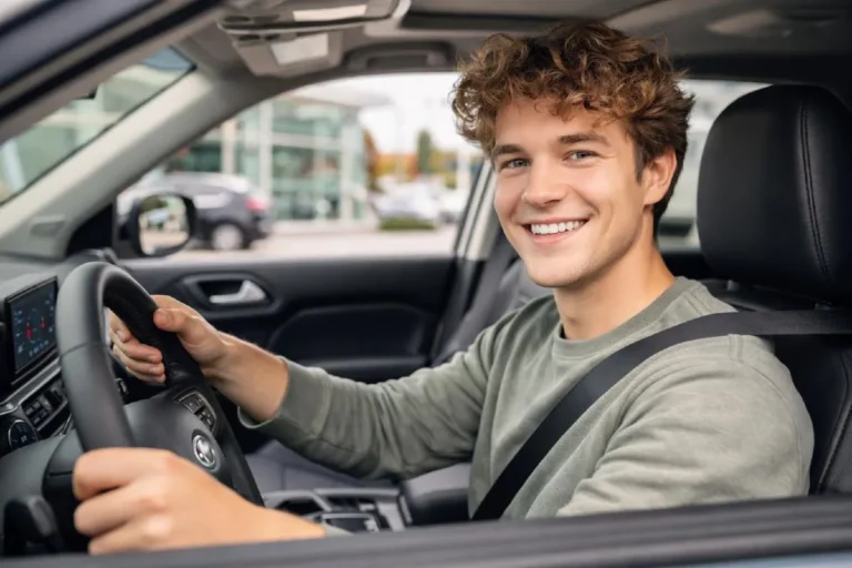 Young teen driver sitting in the driver seat of a car with keys in hand, representing average teen car insurance costs of $2500 to $5000 per year in the USA in 2026