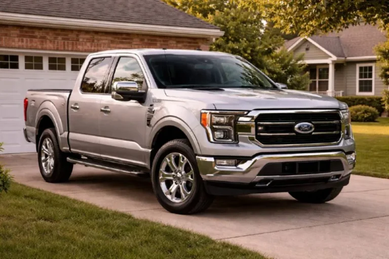 Ford Maverick compact pickup truck in suburban driveway setting representing the cheapest truck to insure in 2026 at 2118 dollars per year or 176 dollars per month for full coverage making it the most affordable combination of purchase price and insurance cost in the American pickup truck market