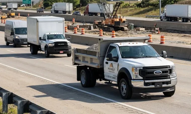 Commercial pickup truck on American highway representing business use vehicle insurance requirements that differ fundamentally from personal auto coverage with commercial truck insurance averaging 209 dollars per month for pickups under personal policies while owner-operators running under their own authority pay 900 to 2500 dollars monthly for required 1 million dollar commercial liability coverage