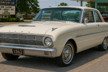 Ford Falcon first generation 1960 to 1963 compact American sedan showing the clean simple design that sold 417174 units in its first year making it the most successful new model launch in Ford history at that time available as a two-door sedan four-door sedan station wagon and Ranchero car-based pickup on the same unibody platform that became the direct engineering foundation for the 1964 and a half Ford Mustang with the same front suspension rear axle inline-six and V8 engine options shared between the two cars
