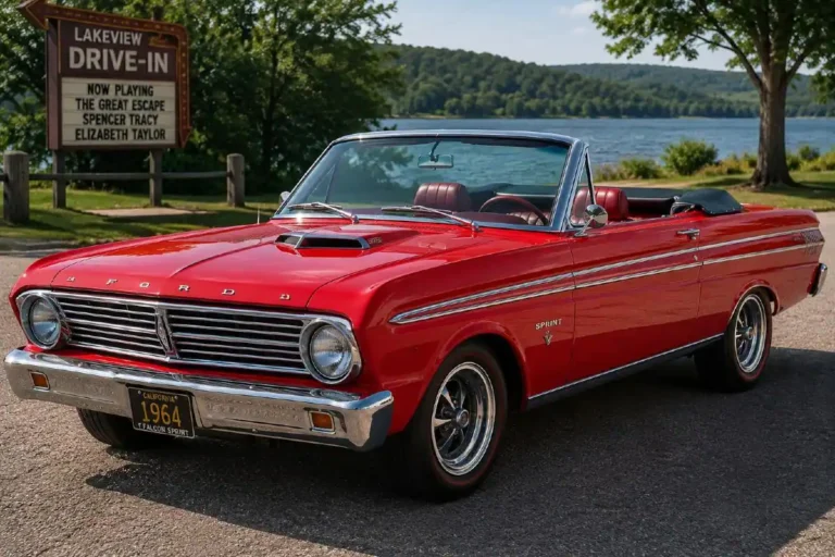Ford Falcon Sprint convertible showing the performance package variant available from 1963 through 1965 with V8 engine initially 260 cubic inch then 289 cubic inch producing up to 200 horsepower with bucket seats floor-mounted shifter Sprint badging and convertible body style making it the most collectible Falcon configuration in the 2026 collector market worth approximately 35000 to 60000 dollars for excellent documented examples and the direct conceptual predecessor to the Ford Mustang convertible that followed on the same platform
