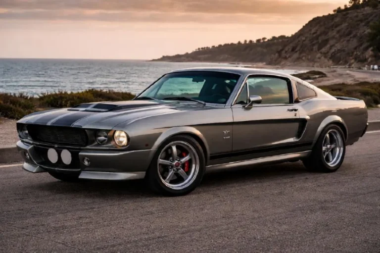 Eleanor the custom 1967 Ford Mustang fastback designed by Chip Foose for the 2000 Gone in 60 Seconds film in Dupont Pepper Grey with black lower body accent showing the widened fenders custom hood and iconic proportions of the most famous movie car in American automotive history worth millions at auction