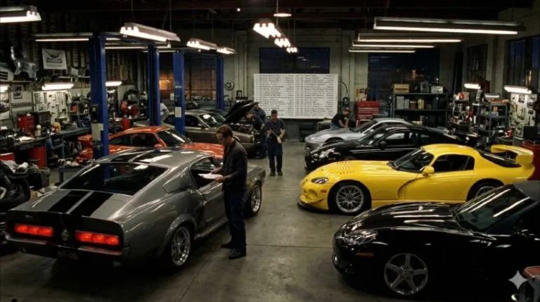 gone in 60 seconds 2000 50 cars target list automotive culture film Scene from the 2000 Gone in 60 Seconds showing multiple target vehicles from the 50 car list that Memphis Raines crew must steal in one night including classic American muscle European luxury and exotic sports cars that turned the film into a curated celebration of automotive culture across five decades