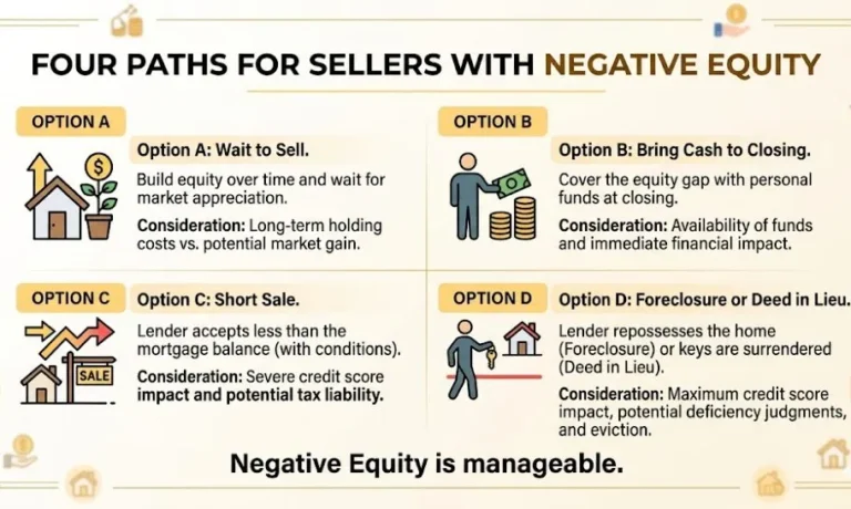 selling car negative equity options four paths upside down loan1 Four option reference graphic showing paths available to car sellers with negative equity in 2026 including Option A pay the difference out of pocket Option B roll the negative equity into a new vehicle loan Option C take a personal loan to cover the gap and Option D wait and continue making payments until equity improves with key financial considerations for each approach